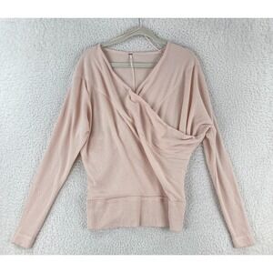 Free People Pink Cozy With You Surplice Pullover Shirt Womens Ribbed‎ Size XS